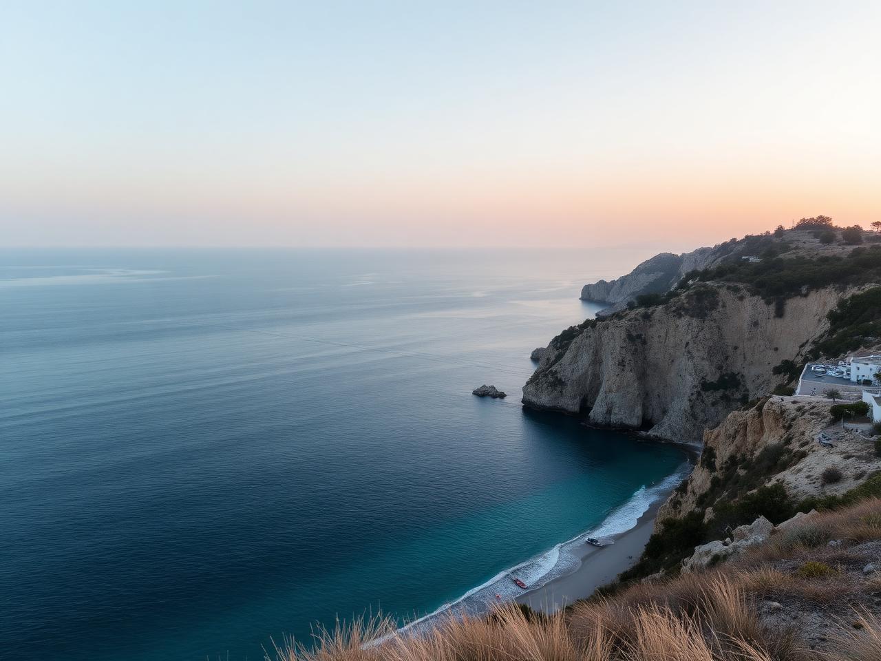 Secluded island coastline at sunrise illustrating the island buying process